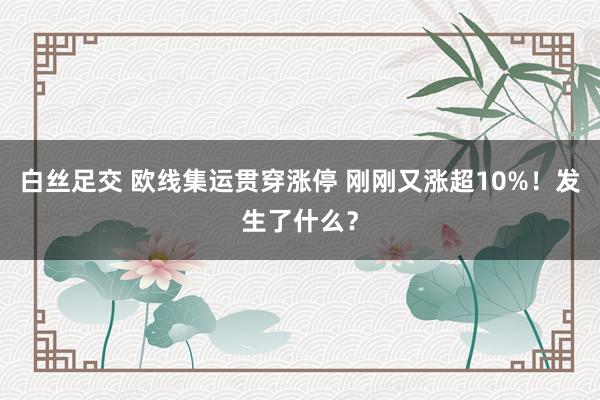 白丝足交 欧线集运贯穿涨停 刚刚又涨超10%！发生了什么？